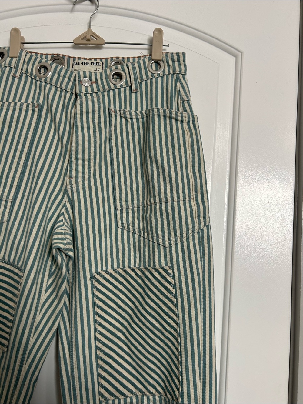 Free People Moxie Railroad Low-Slung Wide Leg Barrel Jeans Size 27 Nautical Boho - Picture 10 of 15
